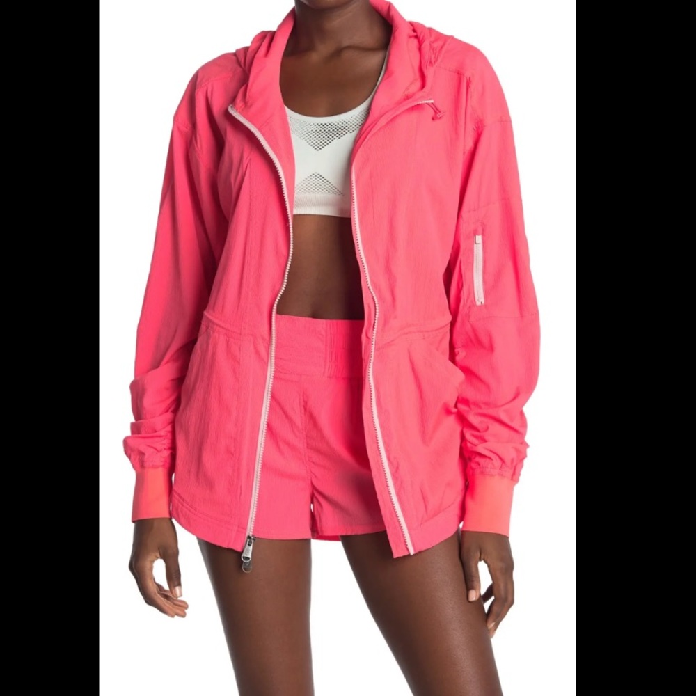 NWT Free People Movement Pink Solid Run Wild Jacket Zipper Hooded Womens XS
